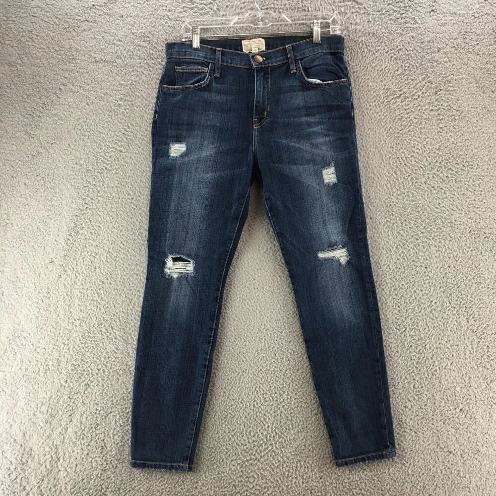 Current/Elliot Skinny Jeans Womens 27 Blue Dark Wash Denim Distressed Mid Rise
